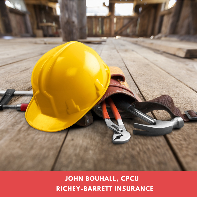 Contractors hard hat and tools